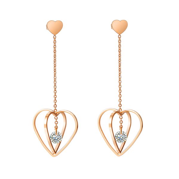 

стали серьги нержавеющих геометрического двойного сердечника персика пояса дрель сердце длинной кисточка титан стал earnail леди кулон оптов, Golden