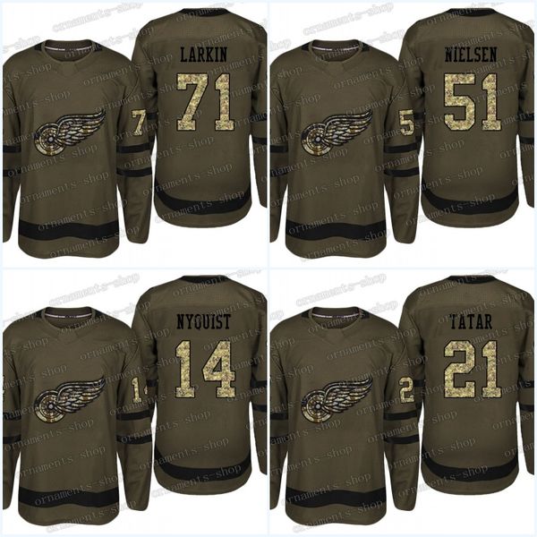 

camouflage detroit red wings jersey 71 dylan larkin 51 frans nielsen 35 jimmy howard 34 petr mrazek army green hockey jerseys, Black;red