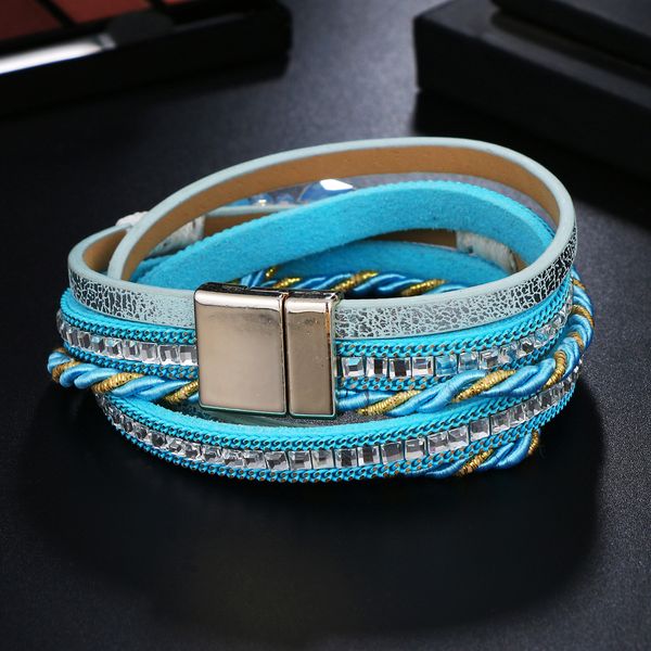 

fashion- 2018 bule beads charm bracelet for woman multiple layers leather bracelets & bangles rope fashion female jewelry 2018, Golden;silver