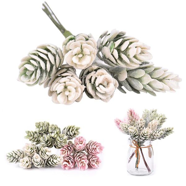 

3pcs artificial plant lifelike 6-head pinecone fake plant fake flower p prop