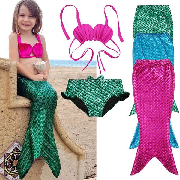 

3pcs girl kids mermaid tail swimmable swimwear swimsuit girls bikini set bathing suit fancy costume 3-9y size 100-150