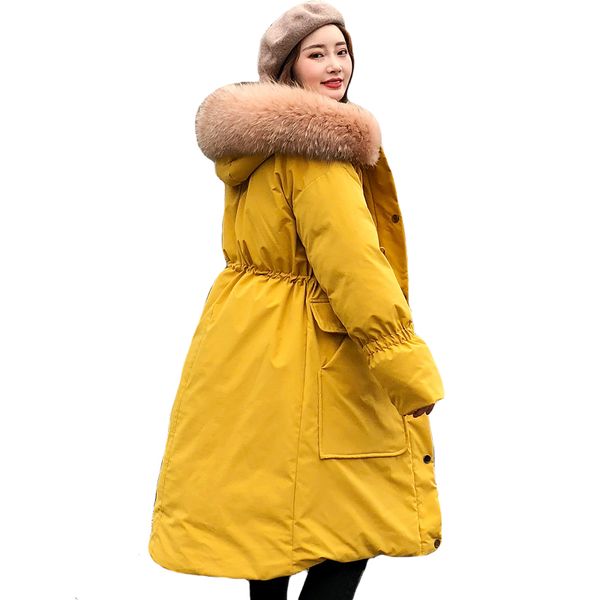 

women's down & parkas 2021 design winter jacket women with thicken fur hooded long coat breasted buttons female parka high quality, Black