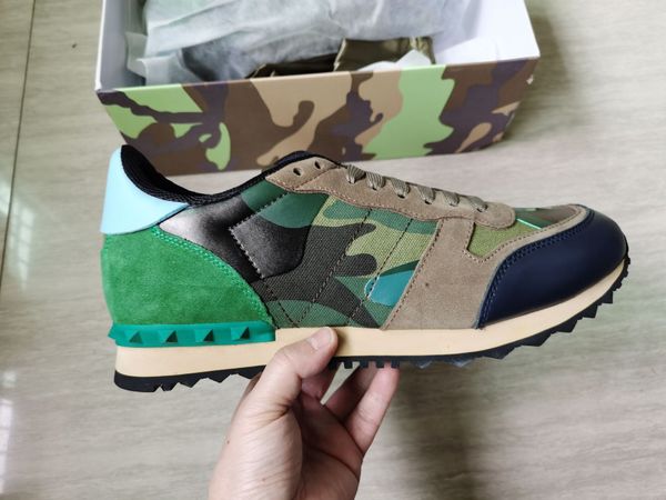 

original box fashion stud camouflage sneakers shoes footwear men women flats shoes luxury designer rockrunner trainers casual shoes, Black
