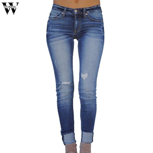

womailmodis 2018 women's autumn stretch slim slimming hole casual jeans skinny jeans woman pencil pants office trousers vaqueros y19042