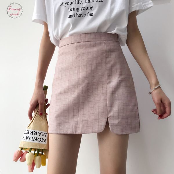 

2020 summer solid kawaii women plaid a line skirt casual vintage korean high waist skirts sweet cute female empire above skirt female, Black