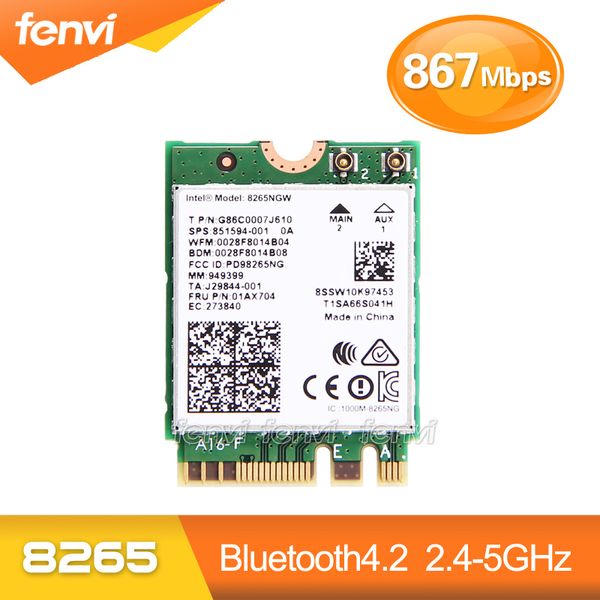 

fenvi dual band 867mbps wireless wifi card for intel 8265ngw 802.11ac bluetooth 4.2 8265 ngff wifi wlan network card 2.4g/5g