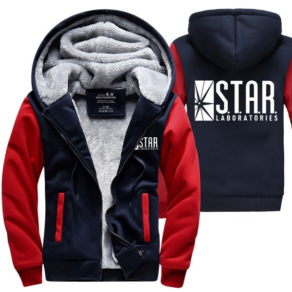 

hoodies men winter warm thicken sweatshirt s.t.a.r. star labs print fashion streetwear jacket for male coat hoody, Black