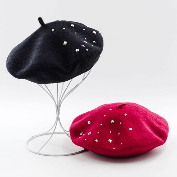 

fashion cashmere warm beret hat solid color warm winter women girl beret rainstone boina cap for female sweet christmas gift, Blue;gray