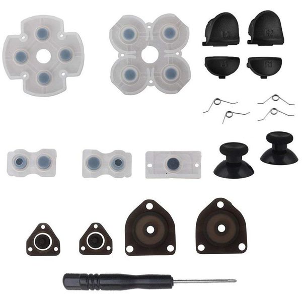 

l1 r1 l2 r2 trigger buttons + 2 springs + 2 joystick thumb sticks 1 set conductive rubber screwdriver for ps4 controller