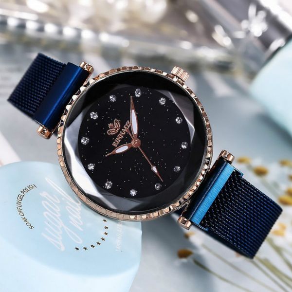 

women watches luxury starry sky stainless steel mesh magnetic strap ladies watch quartz wrist watch relojes zegarek damski, Slivery;brown