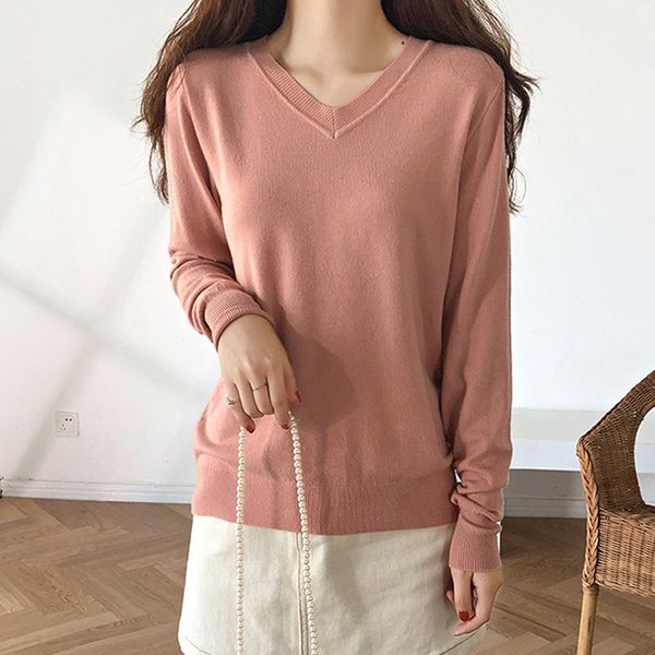 

women solid color autumn sweater fashion casual long sleeve v-neck sweaters female loose knitted pullovers new, White;black