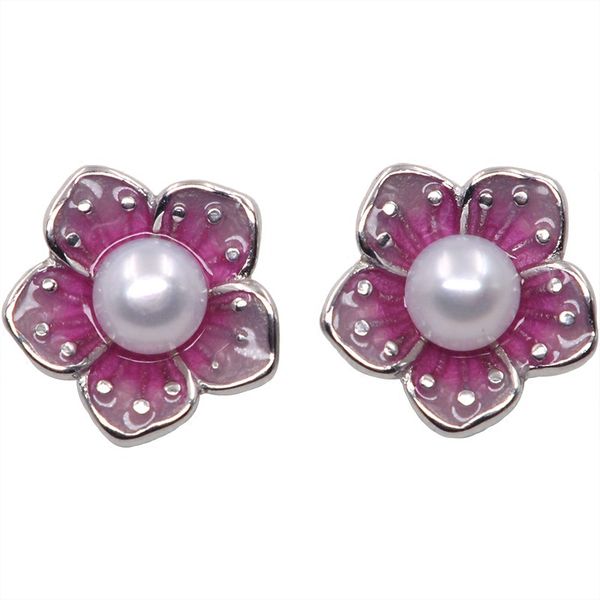 

мода 100% стерлингового серебра 925 мода вишни цветок жемчуг дамы ' cute серьги женщин ювелирные изделия подарок на день рождения, Golden;silver