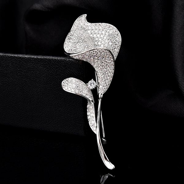 

xiha luxury flower brooches for women mirco pave cubic zirconia brooch lapel pin korean fashion jewelry christmas gifts, Gray