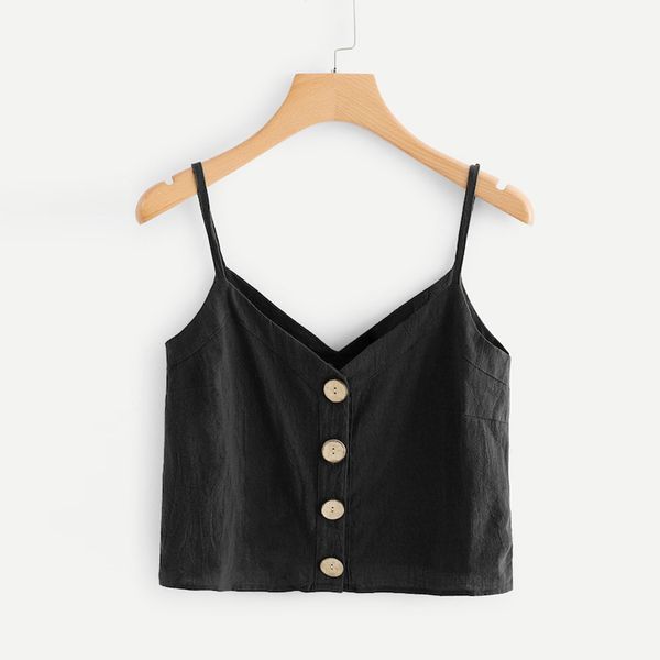 

fashion women linen blouse females single breasted shirt girls button sleeveless solid v-neck strapless shirts blusa mujer, White