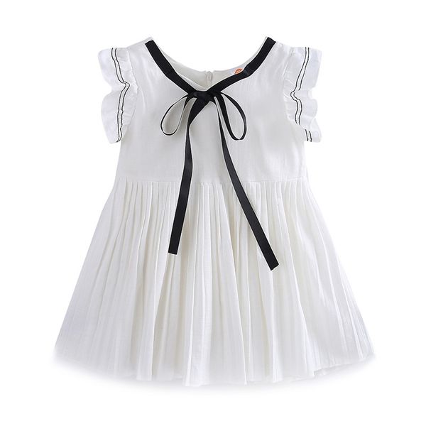 

toddler girls ribbon pleated dresses solid color fly sleeve clothes, Red;yellow