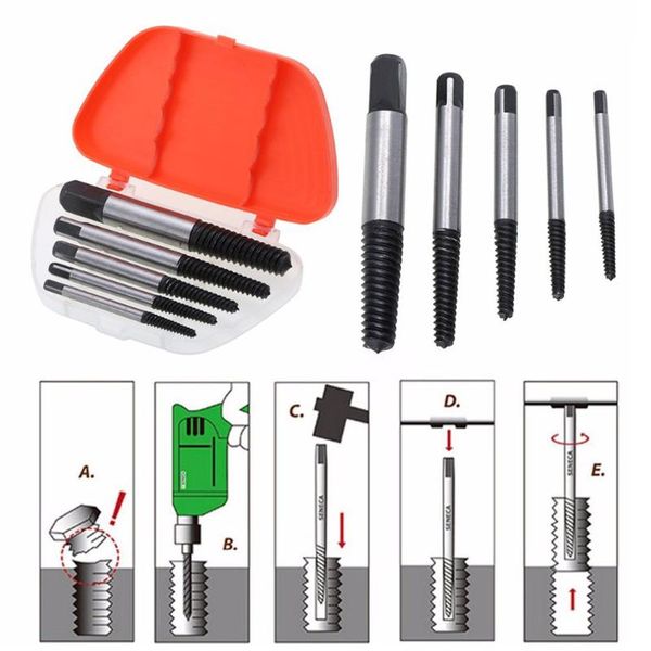 

45 steel damaged screw extractor 5/6/7/8pcs portable durable broken bolt stud drill out bit convenient remover guide set