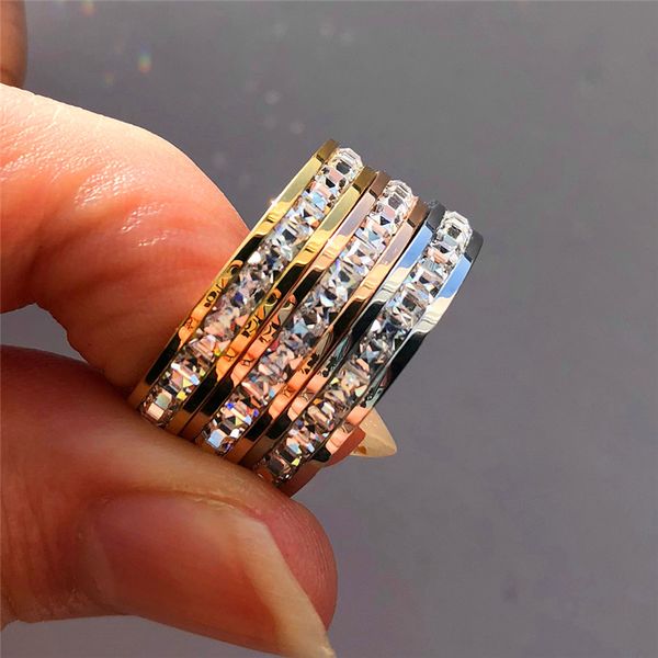 

female crystal cz stone ring vintage stainless steel women wedding rings fashion promise yellow gold engagement ring, Slivery;golden