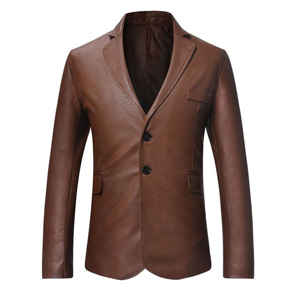 

eur size winter 2018 new men blazer double-button slim fit men's black pu leather jacket long sleeve casual fashion mens coat