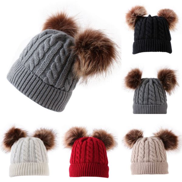

новорожденные дети baby boy девочка pom hat зимняя теплый крючок вязаная bobble beanie cap, White