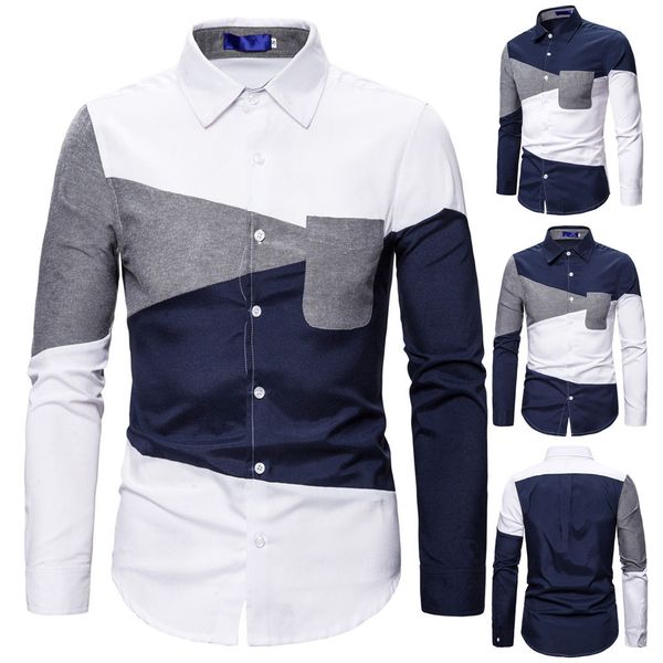 

men's fashionable personality color patchwork long sleeve shirt autumn winter dropshipping size leisure work clothes leisure wor, White;black