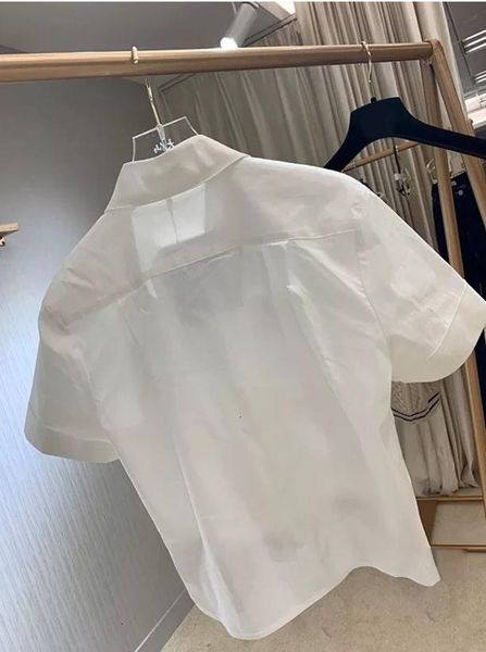 

fashion women turn down collar pocket shirt blouse shirt cute letter print loose casual blosues ladies blusa, White