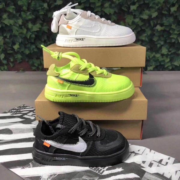 

nike air max force 1 ow дети воздуха принудительные 1 вольт низкий детские кроссовки белые черные мальчики девочки юноши мода горячие спорти, Black