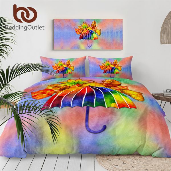 

beddingoutlet watercolor bedding set rainbow umbrella duvet cover colorful quilt cover autumn leaves bed set parrure de lit