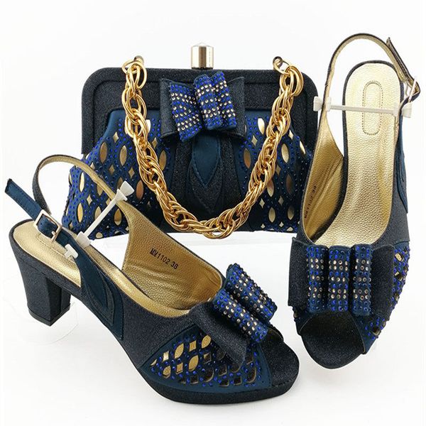 

luxury rhinestone woman shoes and matching bag set nigeria style pumps shoes and bag set for evening party yd-m1102, Black