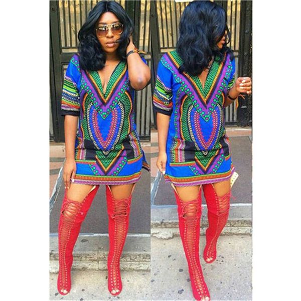 

Women Summer Flower Print Dresses V Neck Party Sexy Fashion Clothing Above Knee Half Sleeve Casual Apparel