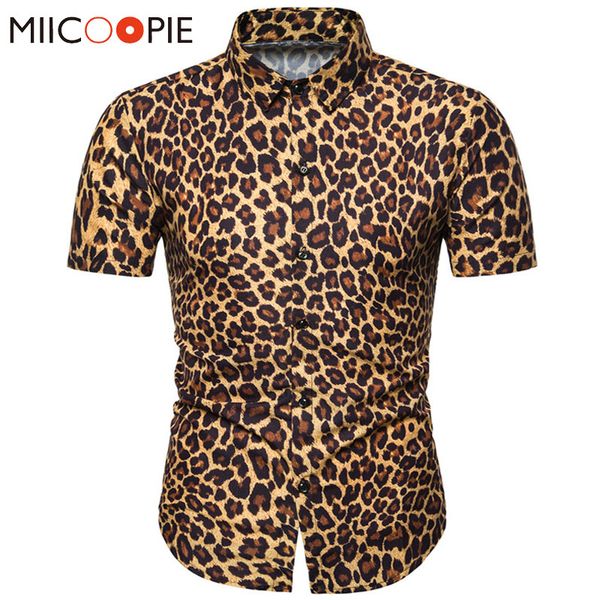 

vintage shirt men short sleeve 2020 summer nightclub leopard printed social camisas mens casual party streetwear blusa masculina, White;black