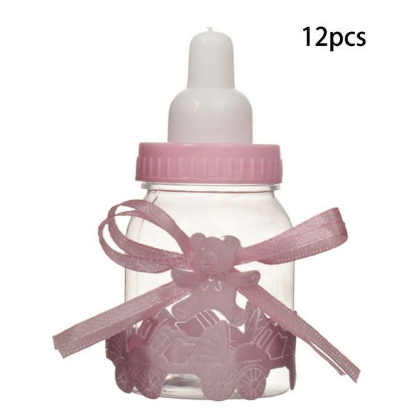 

12pcs baptism baby shower candy bottles wedding supplies plastic bowknot party favour fillable