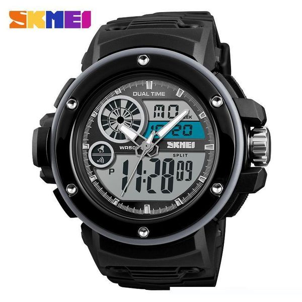 

skmei professional outdoor digital wristwatch men army sport running watch waterproof back light auto date chronograph 1341, Slivery;brown