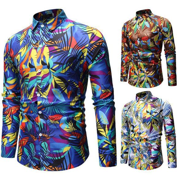 

2020 new spring autumn beach shirts fashion coconut tree printed long sleeve button down hawaiian shirt mens cotton soft clothes, White;black