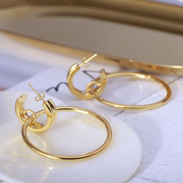 

fashion- hook earring with 4.6cm round gold plated metal for women earring mother gift girl jewelry gift ps6730, Golden