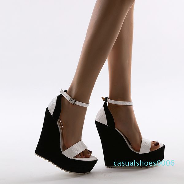 

cjdly summer wedge sandals women sandals platform women ankle buckle solid summer shoes gladiator big size 2020 fashion 06c, Black