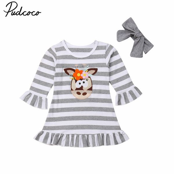

2019 весна осень одежда дети baby girl платье мультфильм животных полосатой партии pageant пачка платье с длинным рукавом одежда 1-6y, Red;yellow