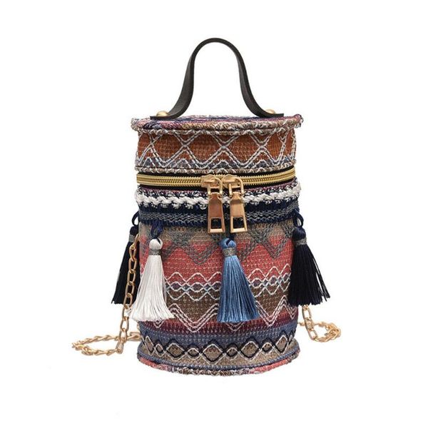 

2019 new style style shoulder bag women's hand-woven striped fringed messenger bag beach