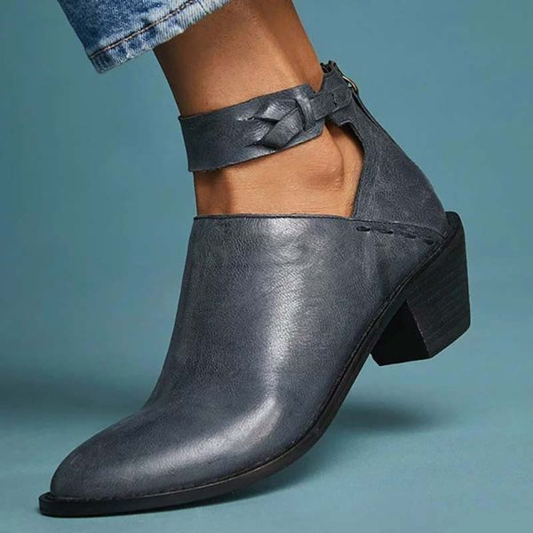 

shujin 2019 new women spring solid zippers pu ankle boots casual round toe med chunky square heels booties ladies size 43, Black