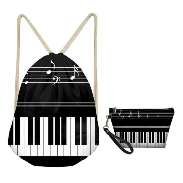 

mozoeyu piano with music note pattern travel drawstring bag sets for men kids boys small girls schoolbags storage shoes bags
