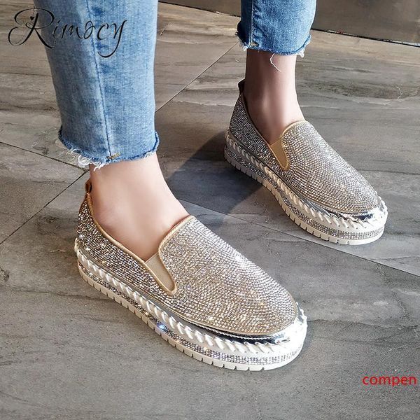 

rimocy flat platform shoes woman slip on loafers mujer 2019 spring fashion crystal casual flats women round toe low heel