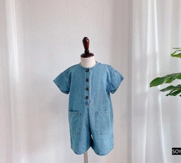 

2020 new style girls boys denim overalls summer fashion kids pants 2-7 years qh491, Blue