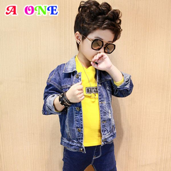 

boys coat jacket autumn spring fashion cartoon cat embroidery ripped baby boys denim jacket kids for children 2-7 yrs z50, Blue;gray