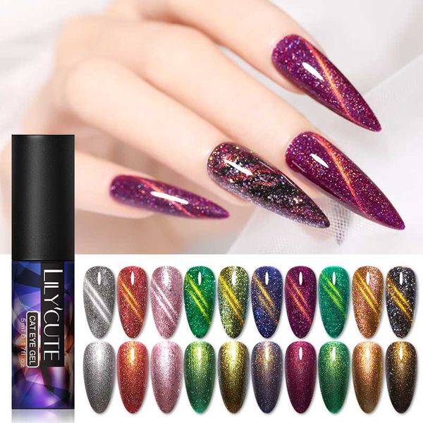 

lilycute 7ml holographic glitter cat eye nail gel polish 3d magnetic gel nail colorful soak off uv led cat eye art, Red;pink