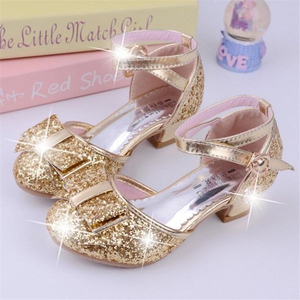 

children princess sequined sandals kids girls wedding shoes high heels dress shoes party for girls pink size 26-38, Black;grey