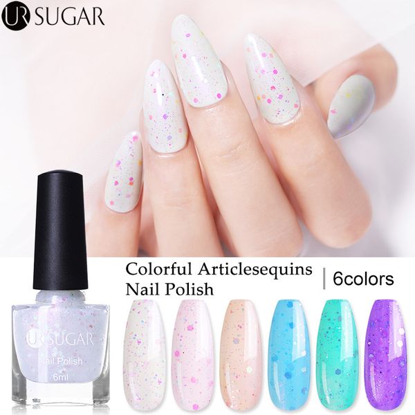 

ur sugar 6ml glitter sequins nail polish pink purple jelly nail art varnish water based manicure art lacquer 6 colors
