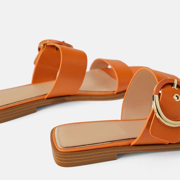 

female shoes summer woman rivet ladies' slippers square toe luxury slides low 2020 beach soft flat designer rome fabric, Black