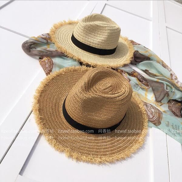 

summer women's hats decoration burr straw hat woman sunscreen sun beach hat seaside holiday big hats wholesale, Blue;gray