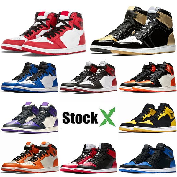 

fashion mens women air jordan retro 1s spiderman gold toe with black symbol basketball shoes 1 designer sneakers 5.5-13, White;red