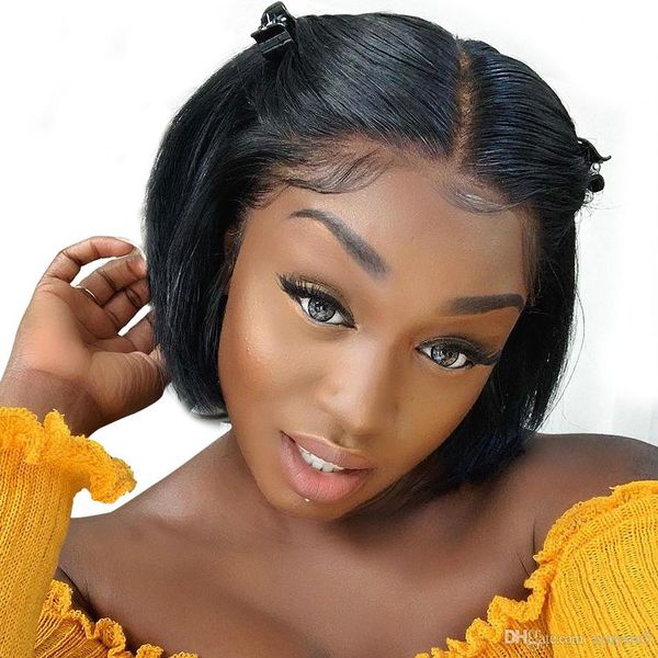 

lace front human hair wigs wigs 8-14 inch straight short blunt cut bob for black women brazilian remy hair, Black;brown