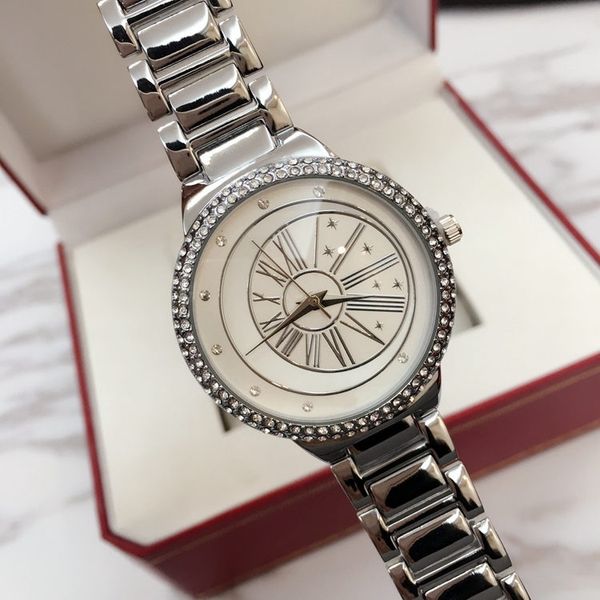 

2019 new women watch with diamond quartz gold steel bracelet chain stainless steel lady female wristwatch relojes de marca mujer, Slivery;brown